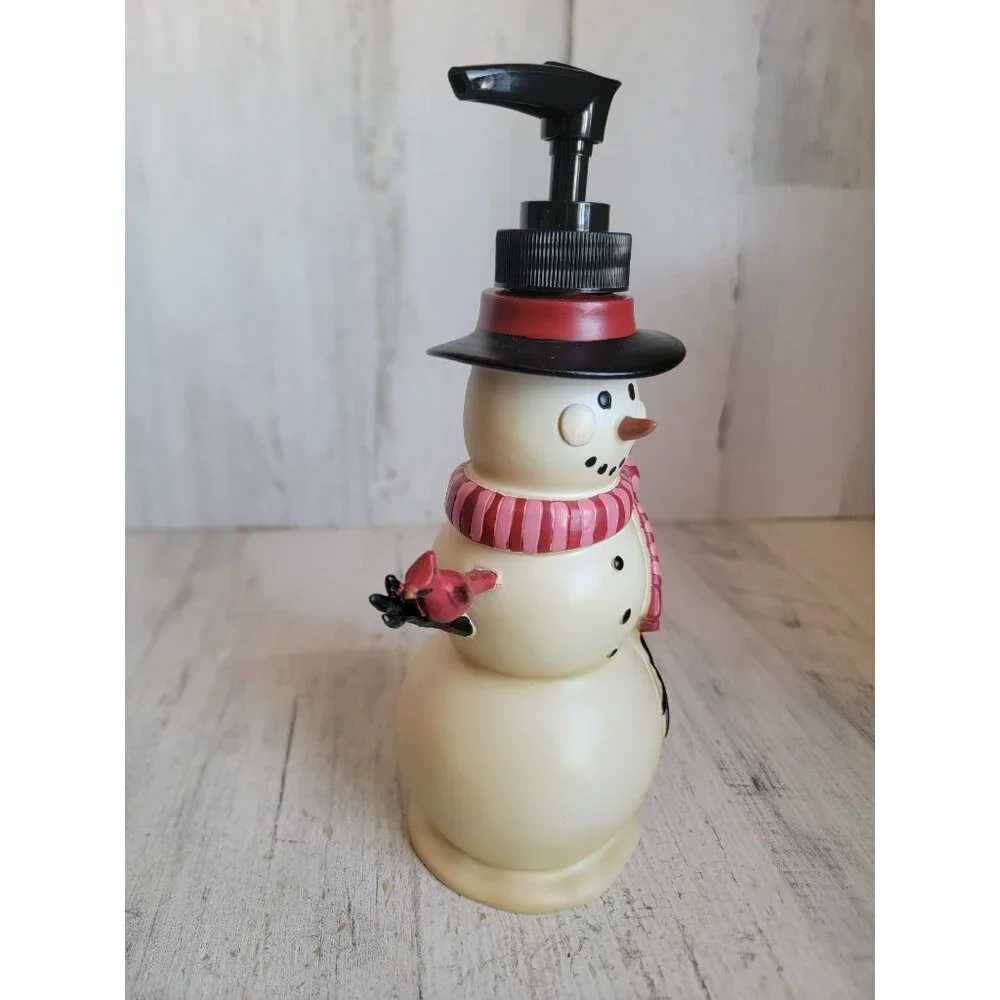 Snowman soap pump red cardinal Xmas‎ bathroom kitchen home decor